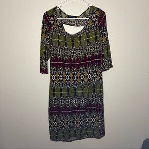 Fashion to Figure Burgundy & Mustard Geometric Long Sleeve Scoop Neck Top 2X